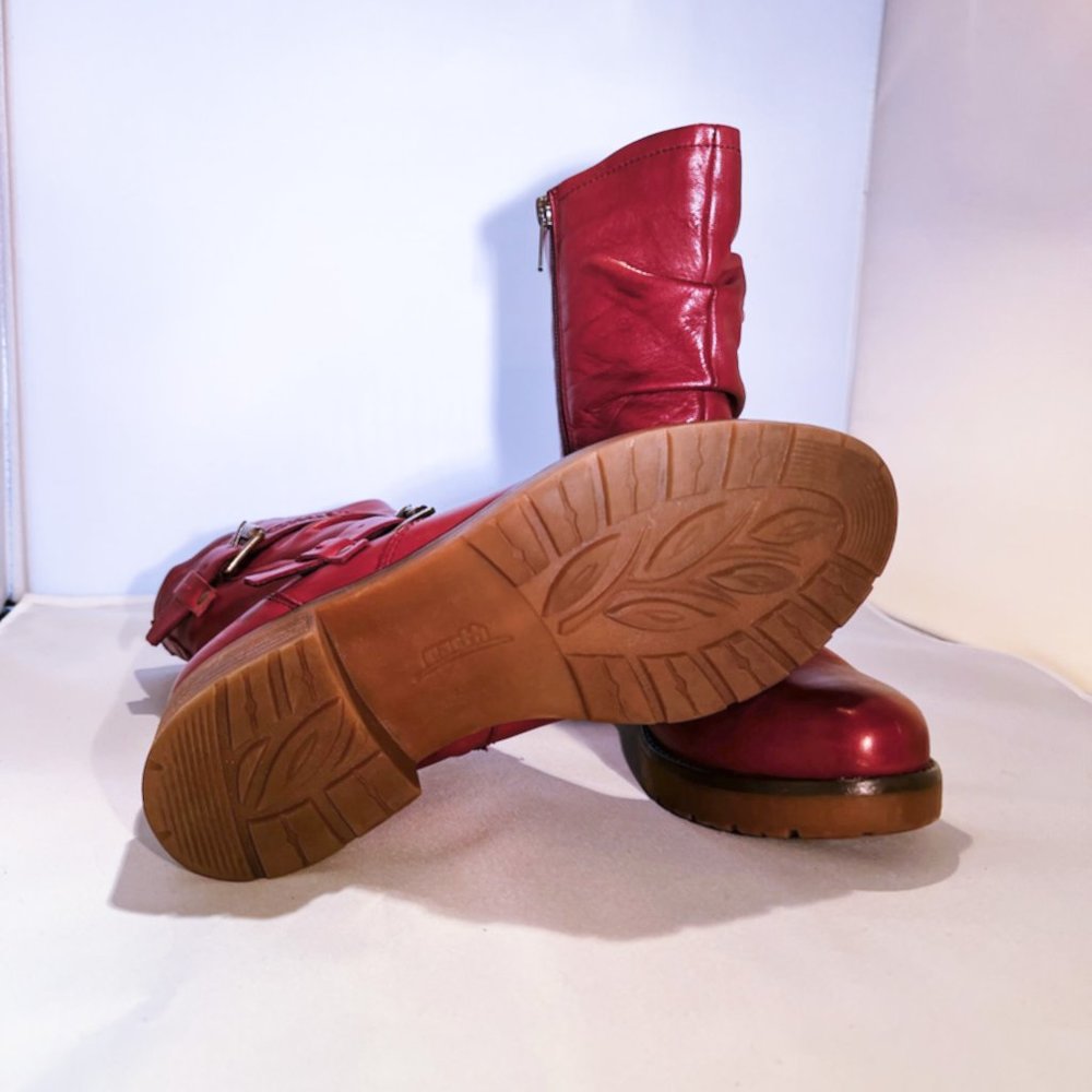 Earth deep red/cranberry leather moto boots - Picture 2 of 6